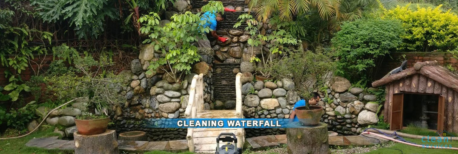 Garden waterfall pond cleaning service in Kathmandu, Nepal